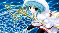 Water blue Anime Manga clocks blue hair anime girls wand fan 