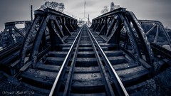 Water blue black and white Bridges milky urban tracks railroad 