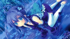 Water blue blue hair anime girls blue eyes Japanese clothes 