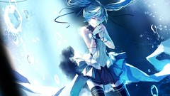 Water blue bubbles underwater Ribbons skirts blue hair long 
