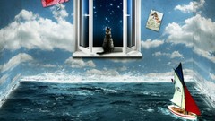 Water blue clouds abstract Boats window sail wet vehicles