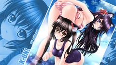 Water blue clouds Anime Beaches stripes blush anime girls 