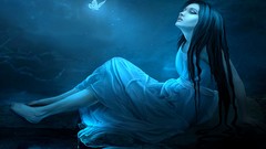 Water blue dark Butterflies woman paintings fantasy art