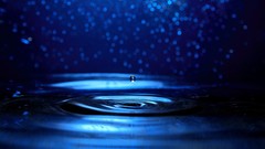 Water blue drop close-up blue background widescreen waves bokeh