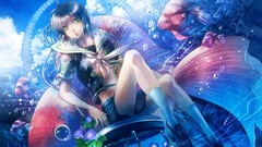 Water blue fish socks underwater sitting anime girls green eyes 