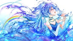 Water blue hair anime girls hatsune miku vocaloid