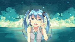 Water blue hair blue eyes hatsune miku vocaloid seifuku 
