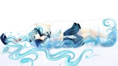 Water blue hair long hair anime girls blue eyes school uniforms 