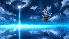 Water blue hats reflections blue hair anime girls skies touhou 
