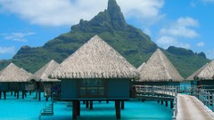 Water blue Mountains clouds light Islands houses