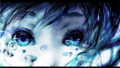 Water blue woman bubbles close-up underwater blue hair long 