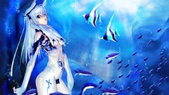 Water blue woman fish underwater white hair long hair blue eyes 