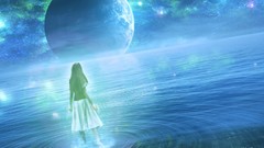 Water blue woman planets skirts ripples science fiction outer 