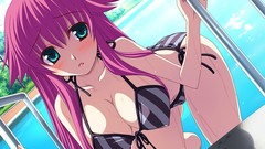 Water blush pink hair long hair anime girls blue eyes bare 