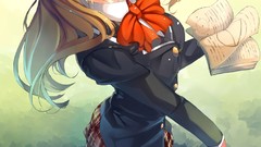 Water Books Anime schoolgirls bows skirts long hair anime girls 