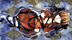 Water brown dress long hair anime girls black eyes hair ribbons