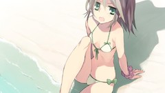 Water brown wet Beaches blush anime girls green eyes bikini