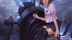 Water brunettes seifuku thigh highs