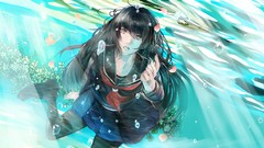 Water bubbles Amnesia underwater long hair brown eyes pantyhose 