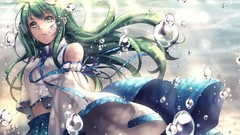 Water bubbles Anime underwater long hair anime girls green eyes 