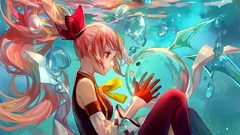 Water bubbles dress Profile underwater red eyes gloves red 