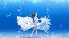 Water bubbles dress underwater long hair barefoot anime girls 