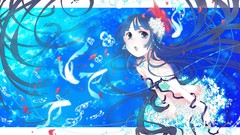 Water bubbles fish Anime underwater blue hair long hair anime 