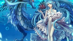Water bubbles fish Dragons Anime dress elves underwater blue 