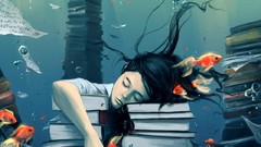 Water bubbles fish sleeping underwater artwork artistic