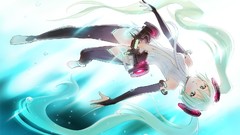 Water bubbles headphones Anime underwater gloves elbows blue 