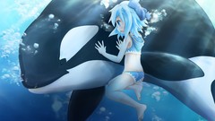 Water bubbles underwater blush blue hair barefoot blue eyes 