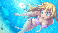 Water bubbles underwater blush long hair barefoot anime girls 