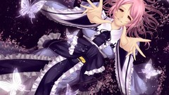 Water Butterflies tears dress bows pink hair pink eyes anime 