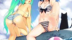 Water cats long hair anime girls short hair green hair black 