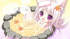 Water Chibi white hair long hair anime girls open mouth animal 