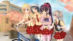 Water Chips pink flowers Bicycles school anime girls school 