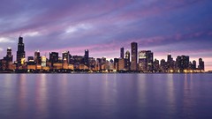 Water cityscapes Chicago dusk