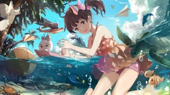 Water clouds Aircraft fish Anime crabs underwater swimming 