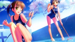 Water clouds Anime artist school anime girls blue eyes green 
