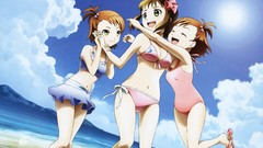 Water clouds Anime Beaches green eyes short hair amami haruka 