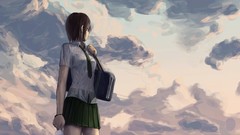 Water clouds Anime brown glasses tie anime girls brunettes 