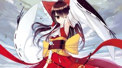 Water clouds Anime dress red eyes red dress water drops bows 