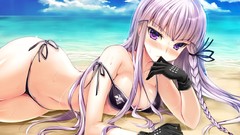 Water clouds Anime gloves Beaches blush long hair anime girls 