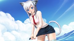 Water clouds Anime tie wet skirts anime girls blue eyes school 