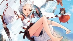 Water clouds Anime white hair red eyes barefoot anime girls 