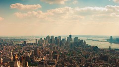 Water clouds architecture lakes buildings cities new york city