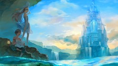 Water clouds Birds dress hats Maps waterfalls sitting rocks 