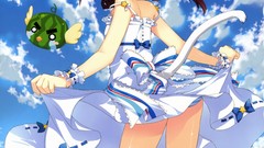 Water clouds Birds dress stripes green eyes brunettes skies 