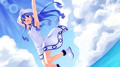 Water clouds blue hair long hair anime girls blue eyes ika 