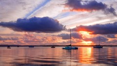Water clouds Boats skyscapes